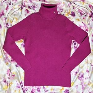 NWOT-Lauren Ralph Lauren Vibrant Magenta/Fuchsia 100% Cotton Ribbed Turtleneck